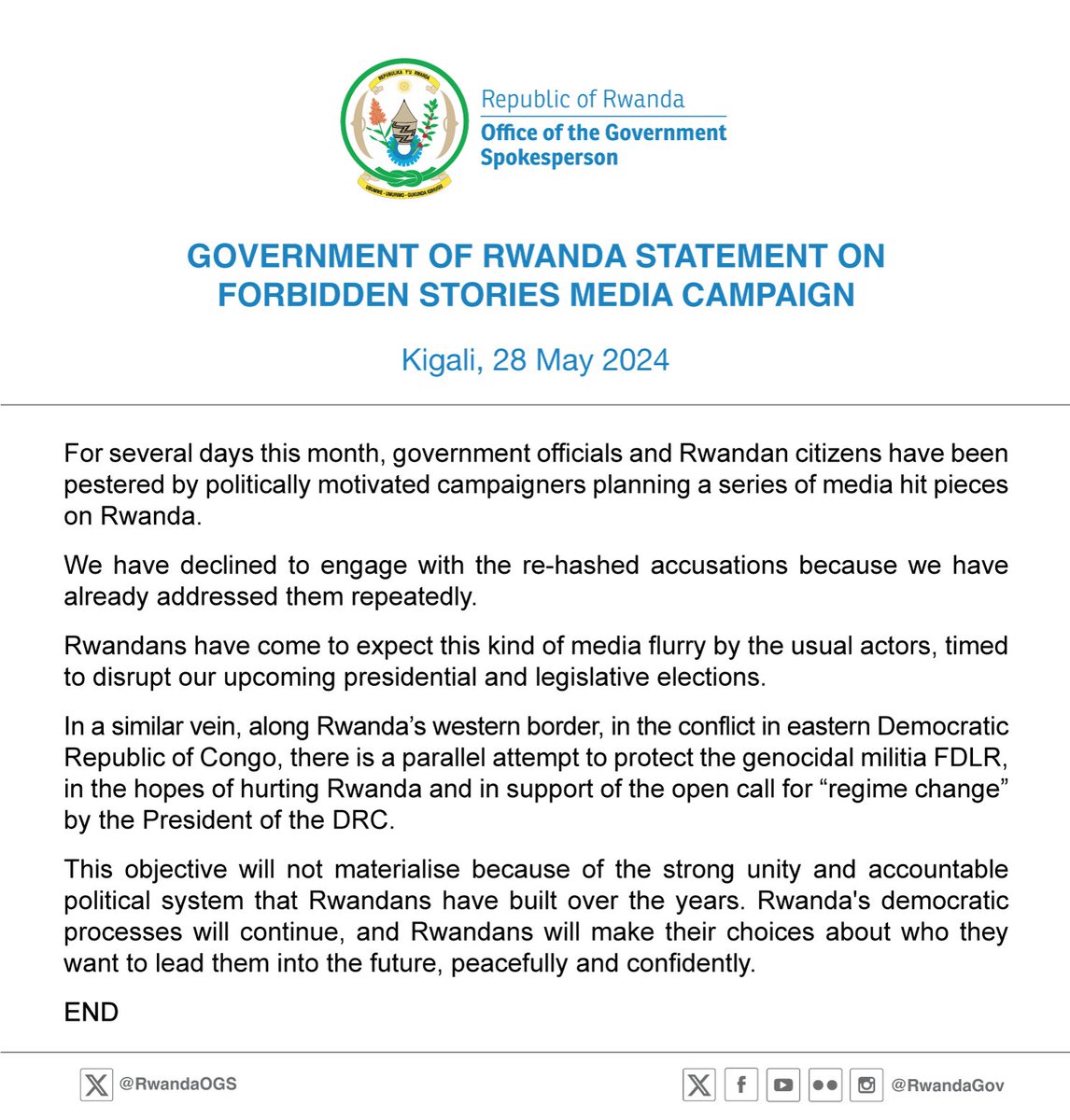 GOVERNMENT OF RWANDA STATEMENT ON FORBIDDEN STORIES MEDIA CAMPAIGN Link: gov.rw/blog-detail/go…