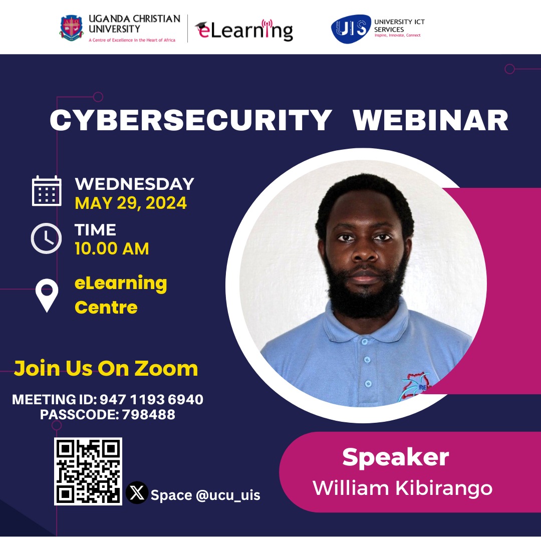UIS Systems (@ucu_uis) on Twitter photo Join us on May 29, 2024 at 10AM for an insightful Cybersecurity Webinar. #UCUTechWeek24 <a href="/UCUeLearning/">UCU-eLearning</a> <a href="/UCUniversity/">Uganda Christian University (Official)</a> <a href="/RENU_256/">RENU</a> Join us on May 29, 2024 at 10AM for an insightful Cybersecurity Webinar. #UCUTechWeek24 <a href="/UCUeLearning/">UCU-eLearning</a> <a href="/UCUniversity/">Uganda Christian University (Official)</a> <a href="/RENU_256/">RENU</a>