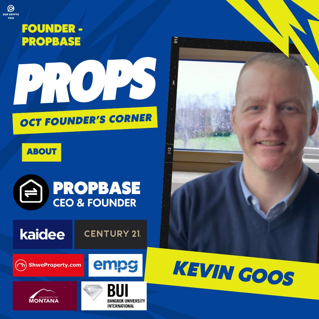 👨🏻‍💻OCT Founder’s Corner ft. @Propbase_Kev 

‣ Kevin Goos is the CEO of $PROPS - @PropbaseApp , a real estate investment platform. 

‣ He is an entrepreneur known for exceptional execution, high velocity, and a passion for PropTech innovation. 

‣ Kevin is an expert in revenue