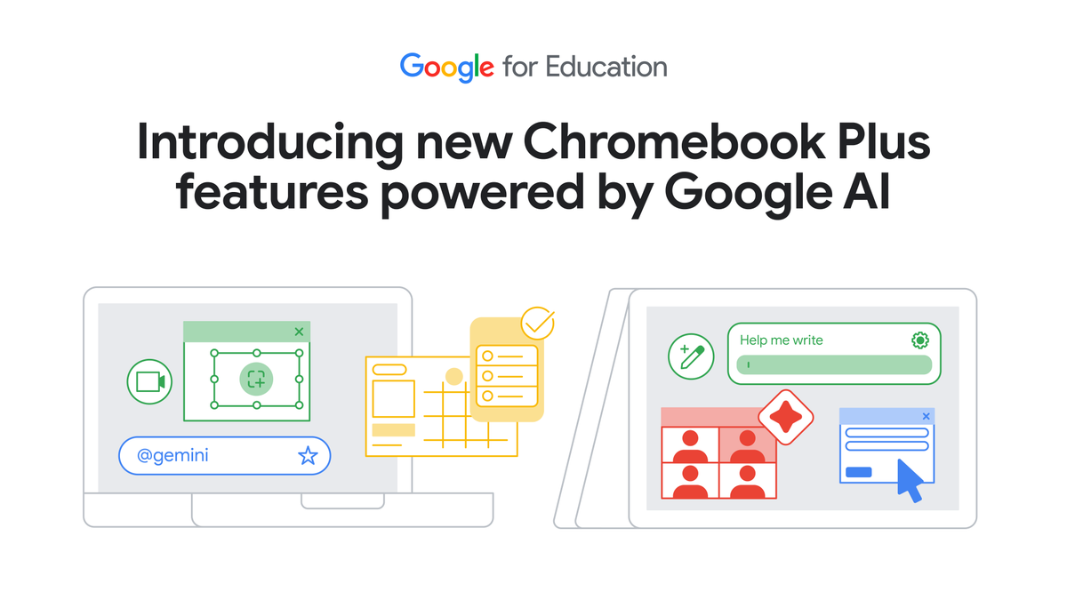 We're introducing the next set of Chromebook Plus devices for teachers & staff, including those from @Acer. Powered by Google AI, these devices help productivity with new features like AI-assisted writing feedback & integrated Google Tasks. Learn more: goo.gle/4534nkc