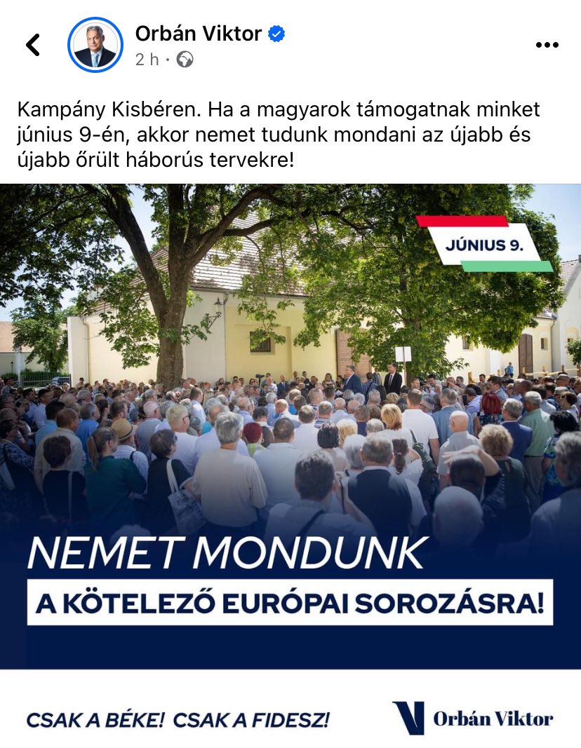 The latest campaign message from #Hungary PM #Orban: 'We say no to compulsory European conscription' - an idea that has been denied by European politicians repeatedly and has already been noted as false by Twittex
