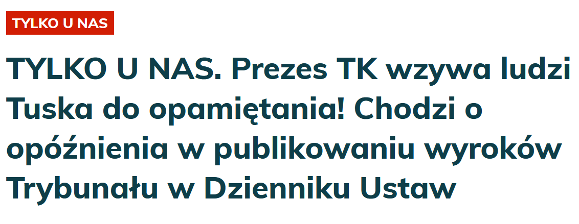 Przyłębska twierdzi, że opóźnienie w opublikowaniu wyroku TK (mniejsze niż miesiąc) to kompromitacja Tuska :-D