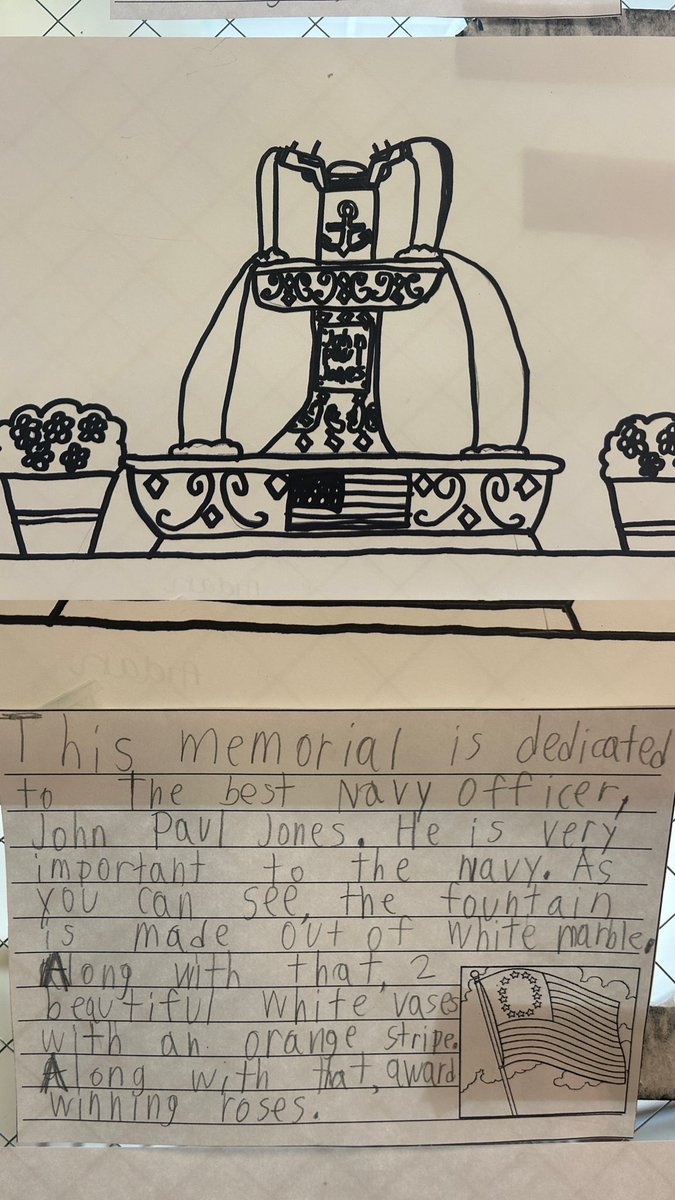 After studying the #AmericanRevolution last week, our class designed our own war memorials to honor the brave men and women who fought for our independence! Anyone have an in with the National Capital Memorial Advisory Committee? 😬 #MemorialDay #Proud2BNHPGCP 🇺🇸❤️🤍💙