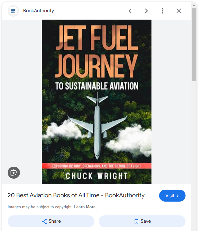 ChuckJWright's tweet photo. Learn about aviation fuels and SAF's impact on aviation. Moving to net-zero by 2050! Get your copy now!📚✈️ 
https://t.co/CCPMRXaxyX 
#Sustainability #Aviation #SAF #NetZero2050 https://t.co/GGbyUySeLr