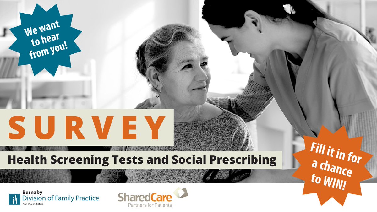 How can we help people who don't have a #FamilyDoctor? What would help you take #health screening tests? 

Help us improve health and wellbeing in #Burnaby by answering this survey. Fill it in for the chance to win a $25 gift card for free groceries! bit.ly/screening-soci…