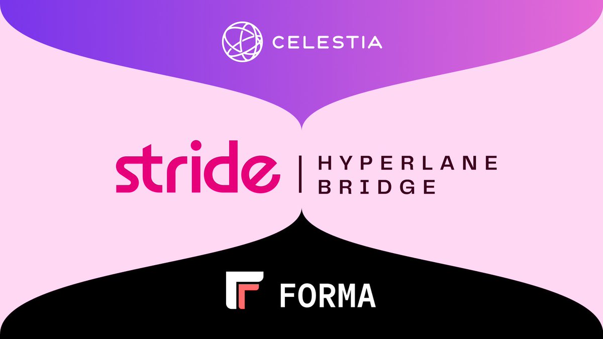 1/5 Hello, @Formachain 🎉 Forma, the network for onchain creations with Celestia underneath, is now live. The native token of Forma is TIA, and TIA on Forma is bridged via Stride's @Hyperlane_xyz deployment. This is the start of something wonderful.