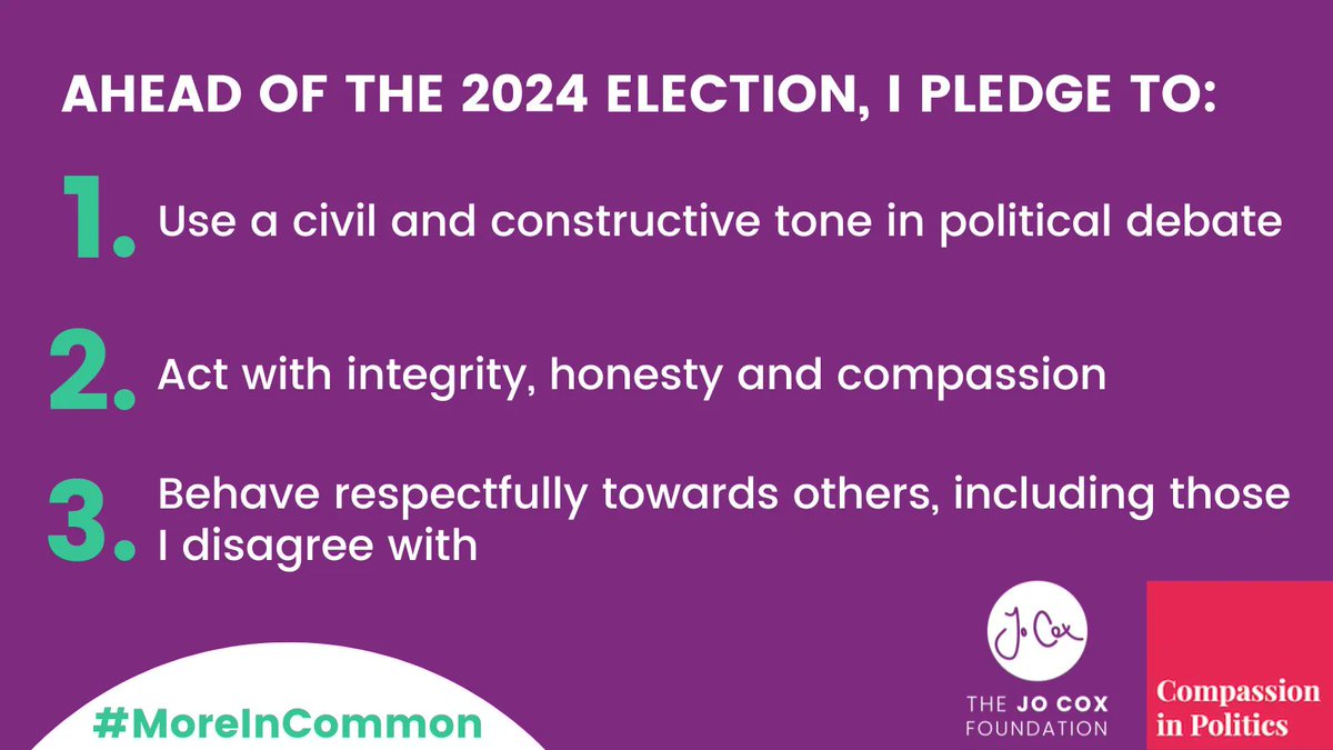 Candidates! Your democracy needs you 🫵 to help #CleanUpPolitics!

We've teamed up with @JoCoxFoundation to ask everyone standing for parliament to take a #CivilityPledge

🗳️Show voters you want to put honesty & respect back into politics - sign up here 👉jocoxfoundation.org/our-work/respe…