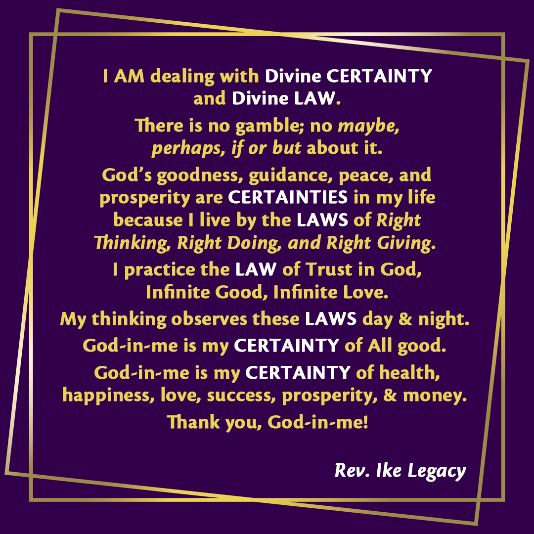 Rev_Ike_Legacy's tweet photo. Tap into your divine certainty and law with this affirmation! #revike #affirmation #godinme https://t.co/aK9f3b9zrz