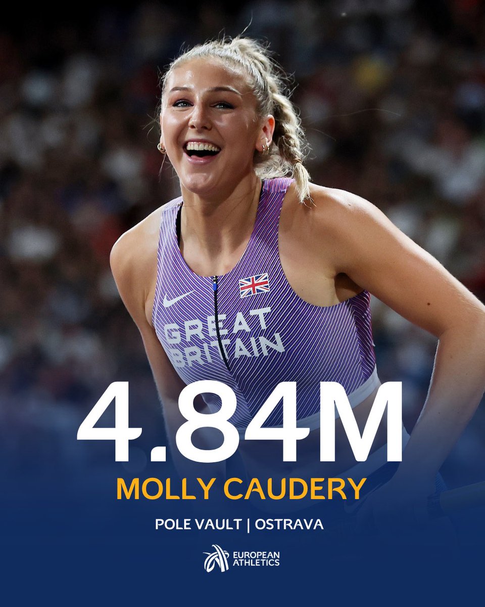 An outdoor lifetime best of 4️⃣.8️⃣4️⃣m in blustery conditions! 

World indoor champion @MollyCaudery wins again in Ostrava! 🚀 

#Roma2024 🔜