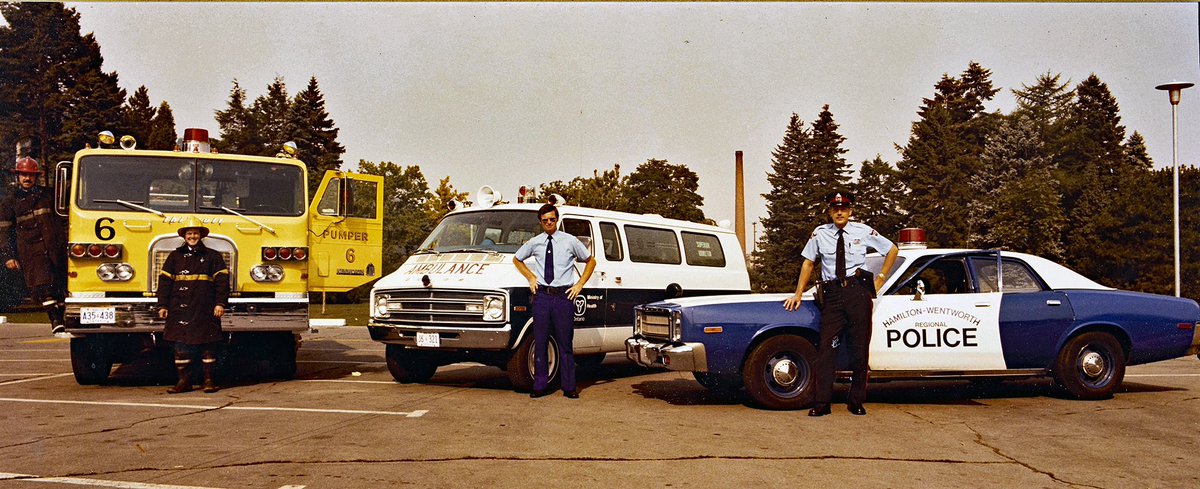 Partners in 9-1-1 get together at McMaster university as part of the ad campaign promoting the 9-1-1 service to be launched January 14, 1979  #HPSArchives #PoliceHistory #HamOnt #HamOntHistory #HPSHistory #HPSMuseum