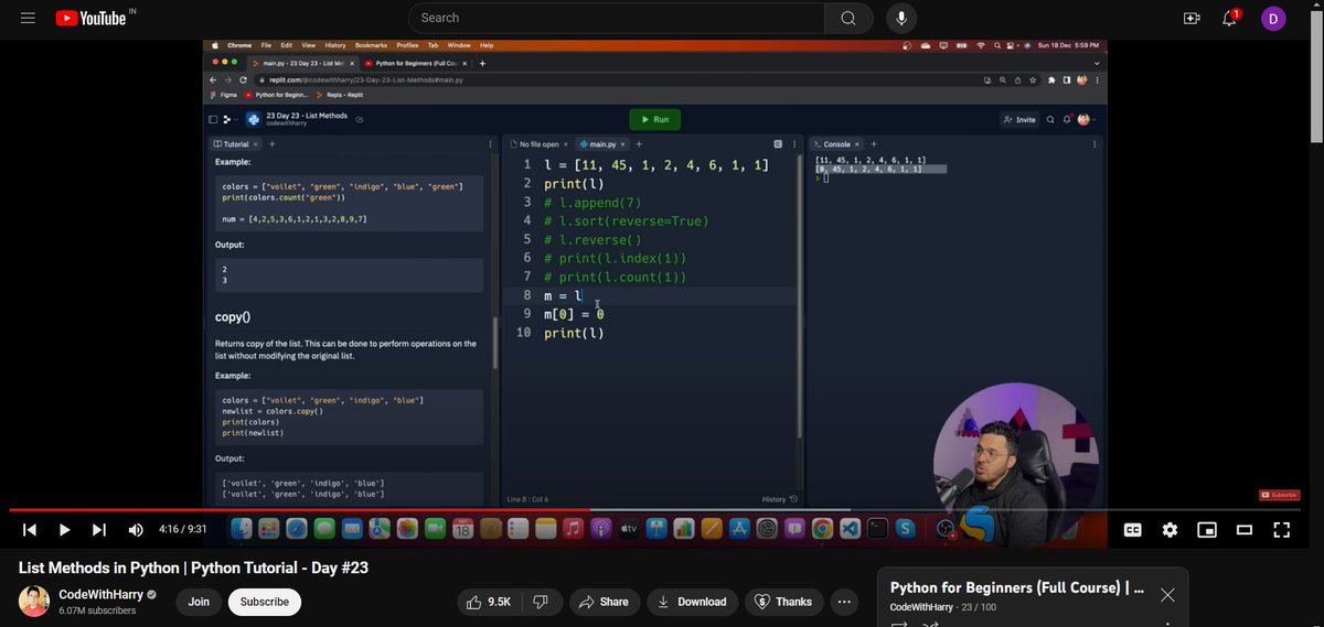 Today marks Day 23 of my #100DaysofPython with @codewithharry and I am diving into the world of list methods in Python. From append() to sort(), these methods allow us to manipulate and transform lists effortlessly. 
#coding #learning #pythonprogramming