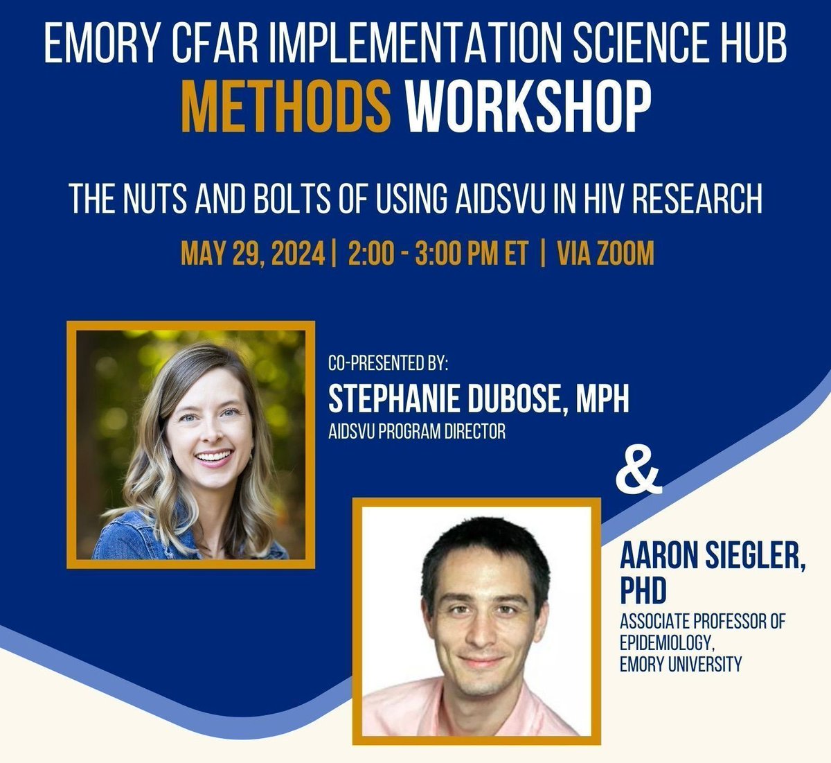 It's not too late to #register for the @EmoryCFAR Implementation Science Hub virtual methods workshop on utilizing @AIDSVu in HIV research! Click on the link below to reserve your spot now.

📆   Wednesday, May 29
🕑   2:00 - 3:00 p.m. ET
🎟️   buff.ly/3UQO6Kr