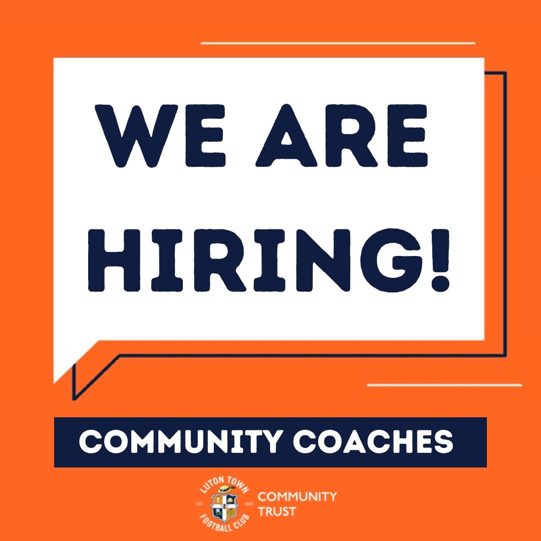 LutonTownCT's tweet image. We’re hiring!🧡

Luton Town FC Community Trust is seeking to appoint enthusiastic and dedicated Community Coaches to deliver fun, structured and enjoyable sessions which are inclusive and provide participants with the opportunity to reach their potential. The Community Coaches…