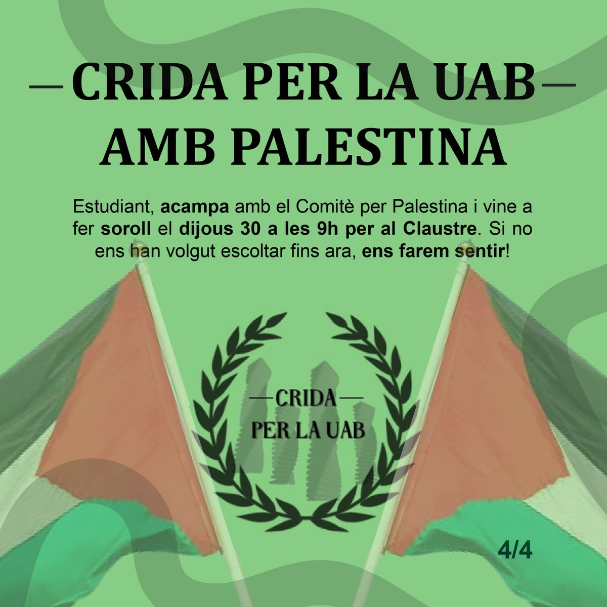 🔴 COMUNICAT EN RELACIÓ A L'ACAMPADA PER PALESTINA I LA MOCIÓ AL CLAUSTRE D'AQUEST DIJOUS

⛺ Estudiant, acampa amb <a href="/acampadaUAB/">Acampada per Palestina UAB</a> i fes-te escoltar al Claustre! Prou complicitat.

🇵🇸 Del riu al mar, Palestina vencerà.

#AturemElGenocidi #StopGenocide
