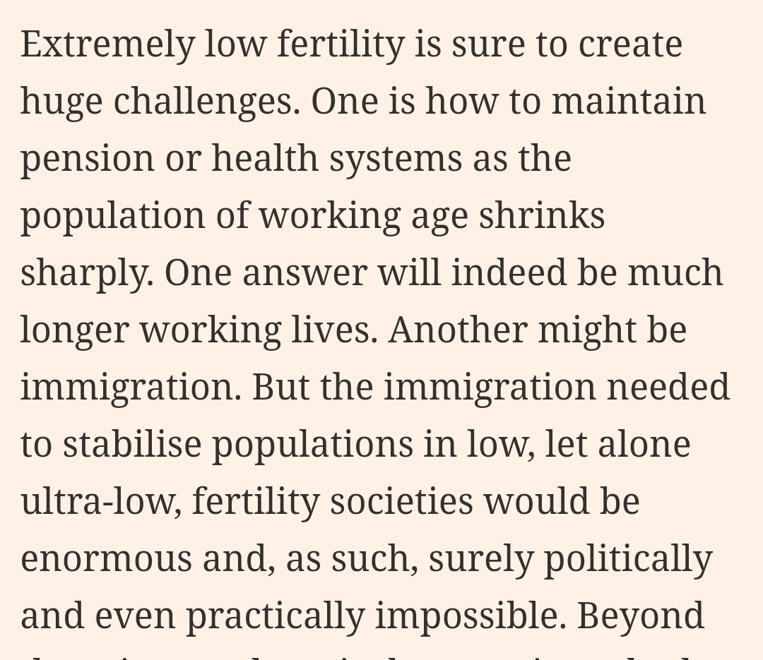 Sensible measures to cope with ageing proposed by Martin Wolf, but stabilising populations or dependency ratios with longer working lives or natalist policies isn't possible either. Immigration has to be part of the solution - and is already. 1/2 ft.com/content/ab4ce7…