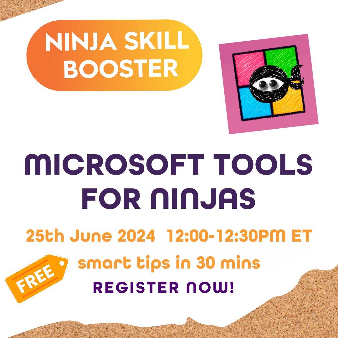 Next month's FREE Ninja Skill Booster is about MS Tools!  You'll get:

🤝 tips for mastering Outlook and Teams
🏴 access to a trove of practical, game-changing techniques
🎯 ways to find, use and repeat time-saving tools

zurl.co/MTH0 

 #freewebinar #productivity