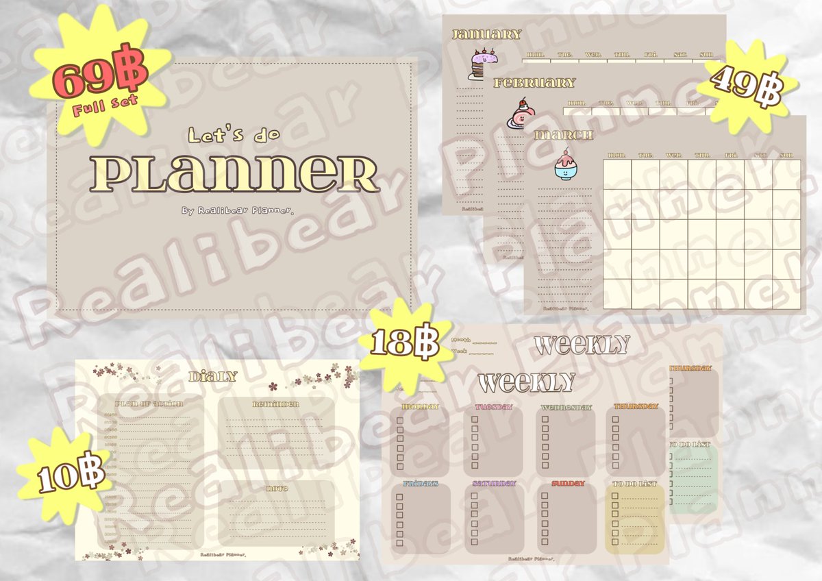 New Collection ‼️💢 

“ Let’s do Planner “ 📓🍞💫 

♡ Monthly Planner x12 🧁 49฿
♡ Weekly Planner x2 🧁 18฿
♡ Diary Planner 🧁 10฿

แต่ถ้าหากซื้อเป็น
♡ Full set❗️ ราคาเพียง 69฿ 🤩

💌สนใจทัก dm 

#digitalplanner #แจกไฟล์ #แจกpng #ขายไฟล์ #ขายแพลนเนอร์ #แพลนเนอร์ #dek67 #dek68