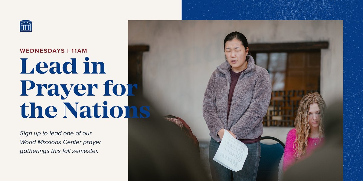 SWBTS's tweet image. If you have lived overseas, sign up to lead one of the @SWBTSwmc's Prayer Gatherings next semester. This is a great opportunity to give personal insight on how to pray for your home or host country. Sign up to lead at wmc@swbts.edu.