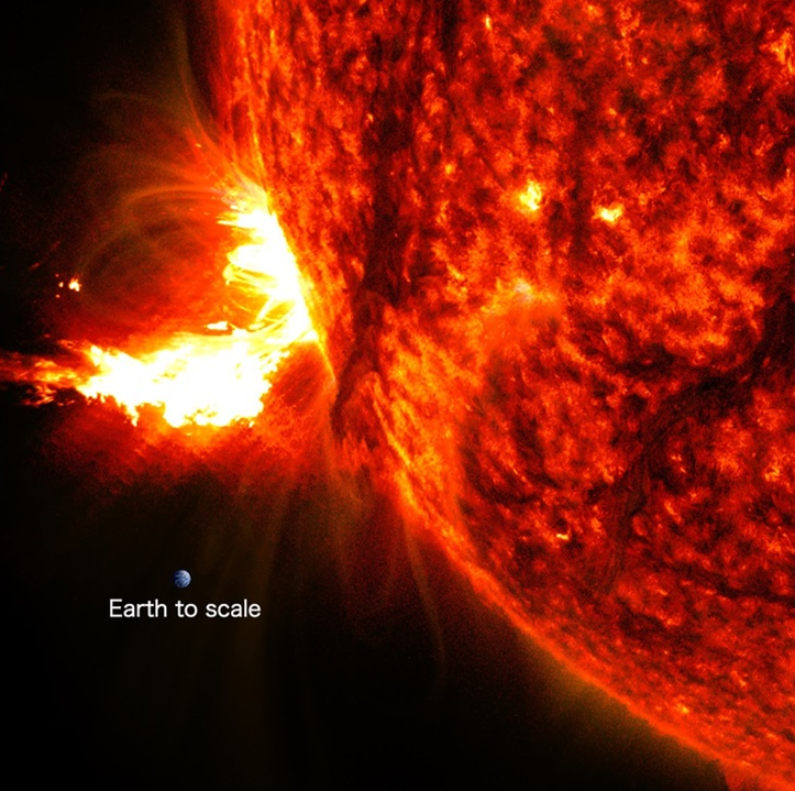 Nereide's tweet photo. We know that NASA's Solar Dynamics Observatory (SDO) captured spectacular images of the X8.7 solar flare on 14 May 2024 — the most powerful flare seen in this solar cycle so far.

On 27 May 2024 UTC, SDO captured again an image of a strong solar flare from what scientists believe is old AR3664. It is classified as a X2.8 solar flare: X-class indicates the most intense flares, the number refers to its strength.

This solar flare is seen, in the pic, as the bright flash on the limb of the Sun, with an inset image of Earth for scale.

Learn more➡️https://t.co/XhPVNqjGyh

Credit: NASA/SDO

#AR3664 #solarflare #sun