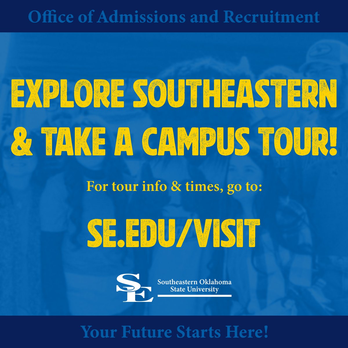 Did you know we offer campus tours at Southeastern 🤔? Take an opportunity to Explore SE this Summer, and schedule a tour today!⚡⛈️

Call 580-745-2060 to schedule your campus tour, or visit SE.edu/visit to sign up.

#YourFutureStartsHere | #TexomasUniversity