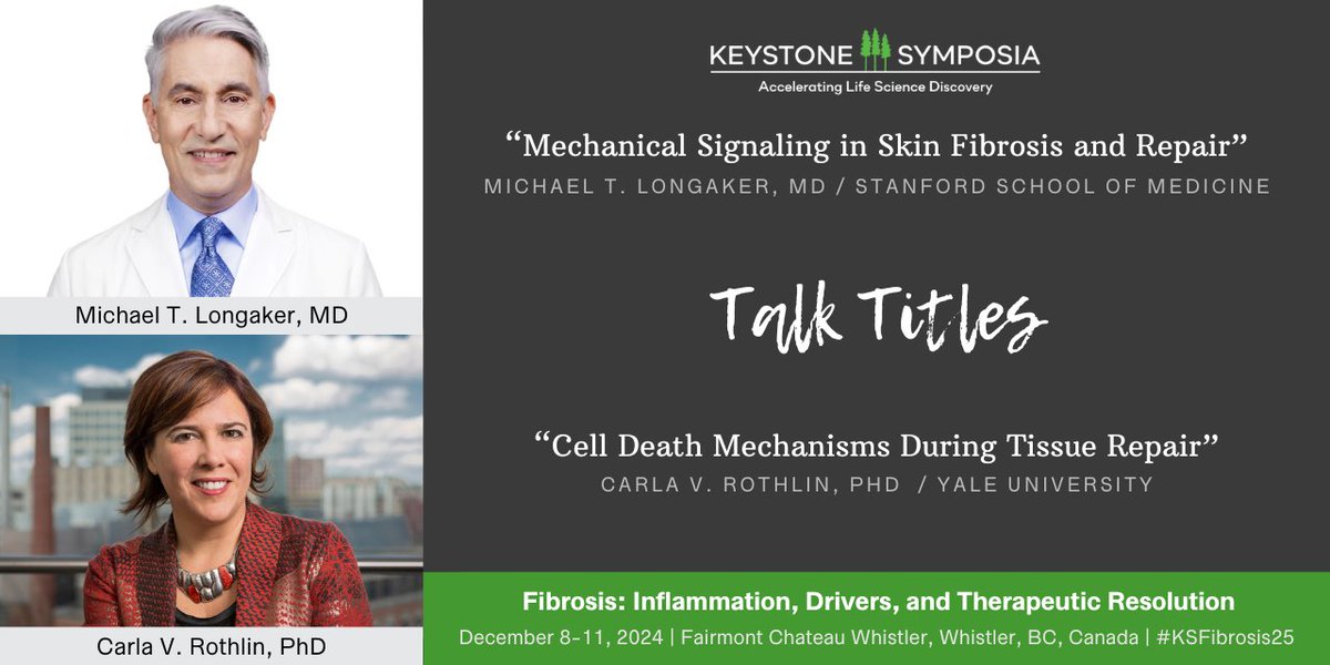 Make sure to join us for our #Fibrosis conference this December in Whistler, Canada. Join @LongakerLab, Carla V. Rothlin and many other amazing speakers for this this long-standing symposium in the field of fibrosis research. Register now at hubs.la/Q02xhXjH0. #KSFibrosis2