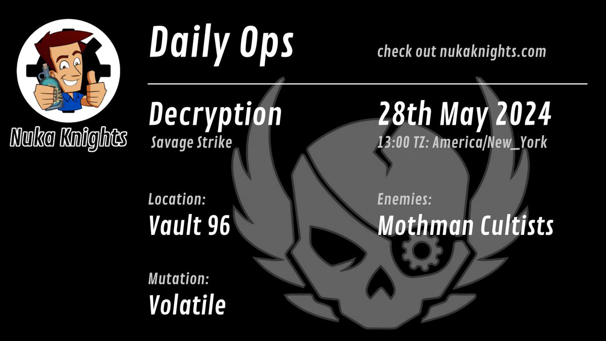 New Daily Ops for Today 28th May 2024 #fallout76 nukaknights.com