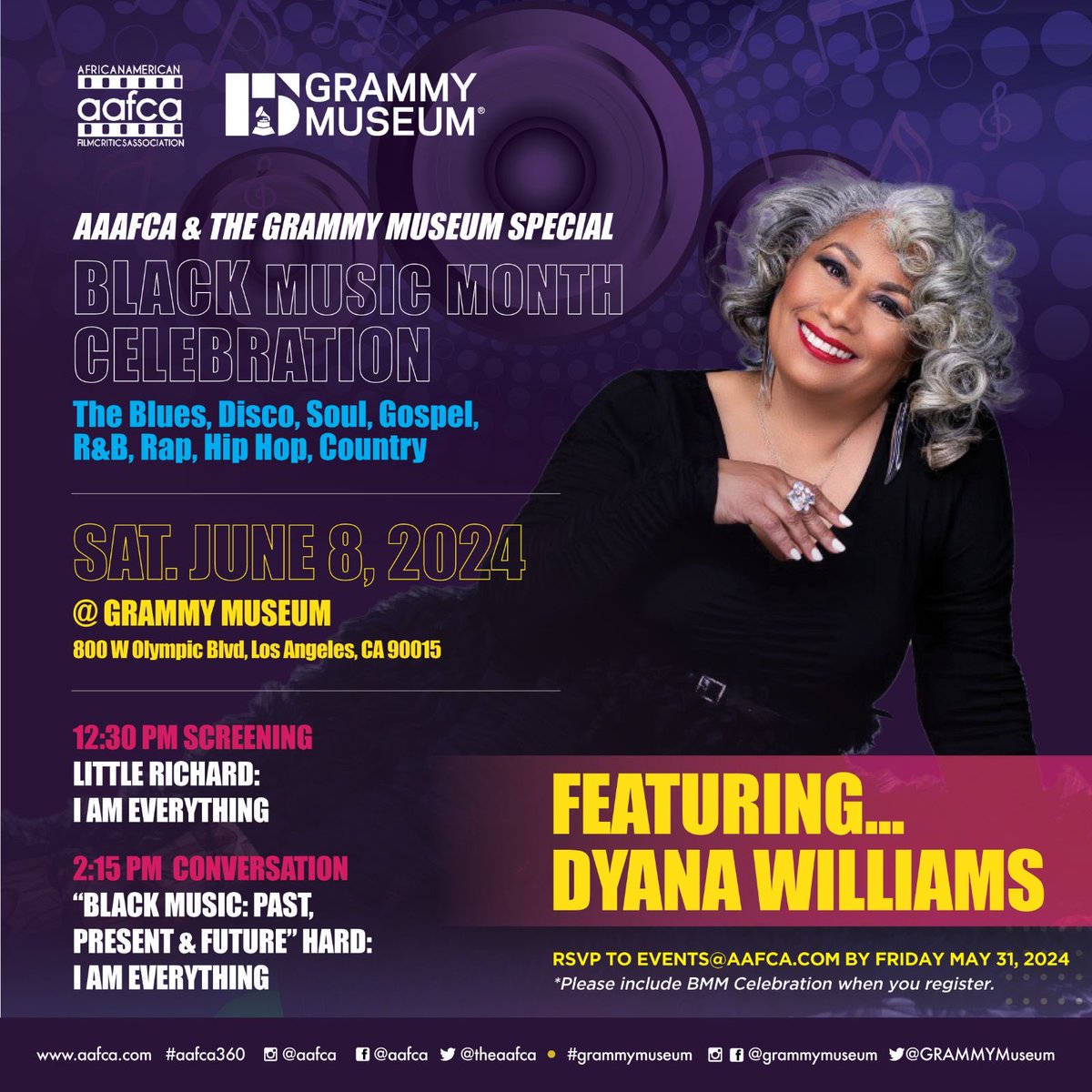 Dyana Williams (@dyanawilliams) on Twitter photo 🚨 LA <a href="/TheGRAMMYMuseum/">The GRAMMY Museum</a> & The African American Film Critics Association <a href="/theaafca/">TheAAFCA</a> join us for the 45th anniversary of #BlackMusicMonth with a free screening of Little Richard: I Am Everything produced/directed by Lisa Cortes <a href="/misscortes/">Lisa Cortés</a> post film convo 🚨 LA <a href="/TheGRAMMYMuseum/">The GRAMMY Museum</a> & The African American Film Critics Association <a href="/theaafca/">TheAAFCA</a> join us for the 45th anniversary of #BlackMusicMonth with a free screening of Little Richard: I Am Everything produced/directed by Lisa Cortes <a href="/misscortes/">Lisa Cortés</a> post film convo