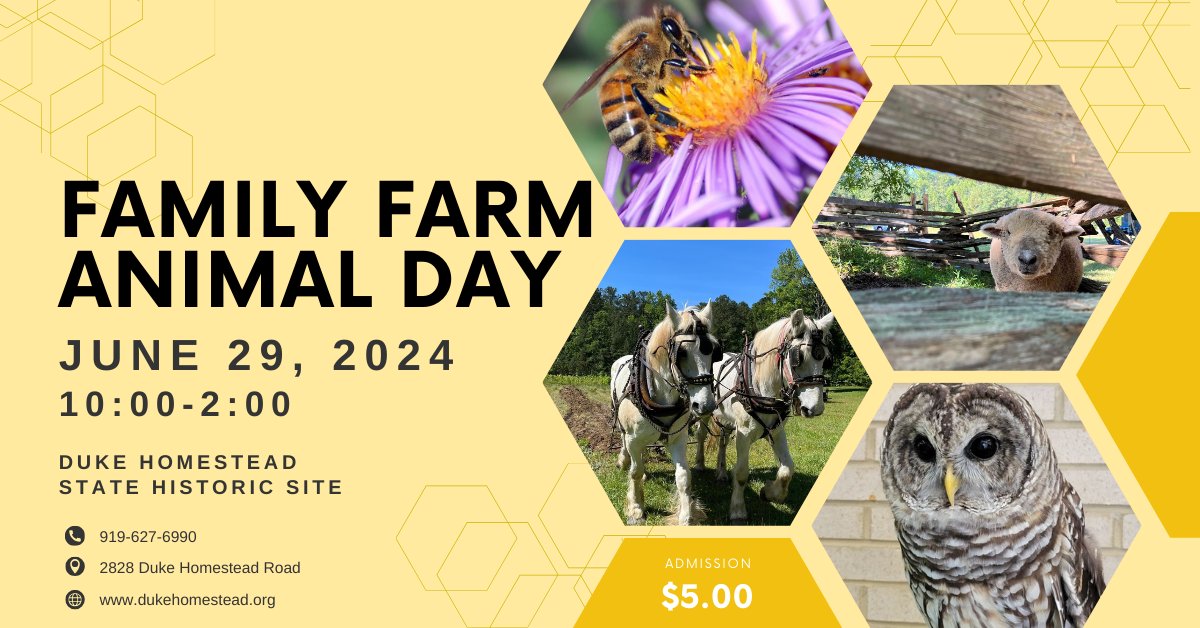 Mark your calendars for Family Farm Animal Day on Saturday, June 29th! 

Meet with critters and learn about the importance of animals, pollinators, reptiles, and birds historically and today. Join us for hands-on activities, living history demonstrations, kids crafts, and more!