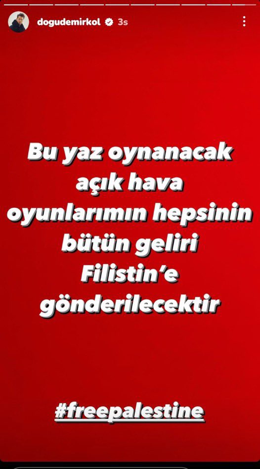 SOYKIRIMA SESSİZ KALMADILAR!

▪️İsrail'in aylardır süren saldırılarına karşı Filistin'e destek paylaşımları yapan ünlüler:

1. Doğu Demirkol
