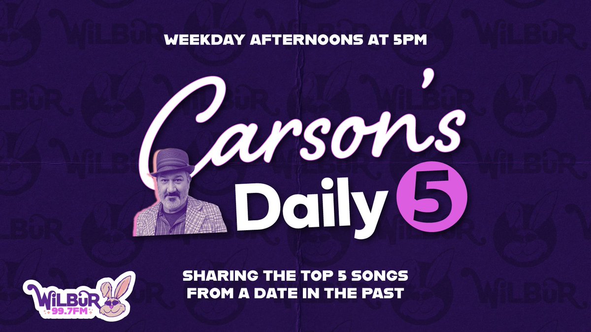 Tune in NOW to see where Carson takes you back to on the music calendar with Carson's Daily 5!  Each weekday afternoon Carson counts down the TOP 5 songs from a day on the music calendar!  Tune into see where Carson is taking you today!