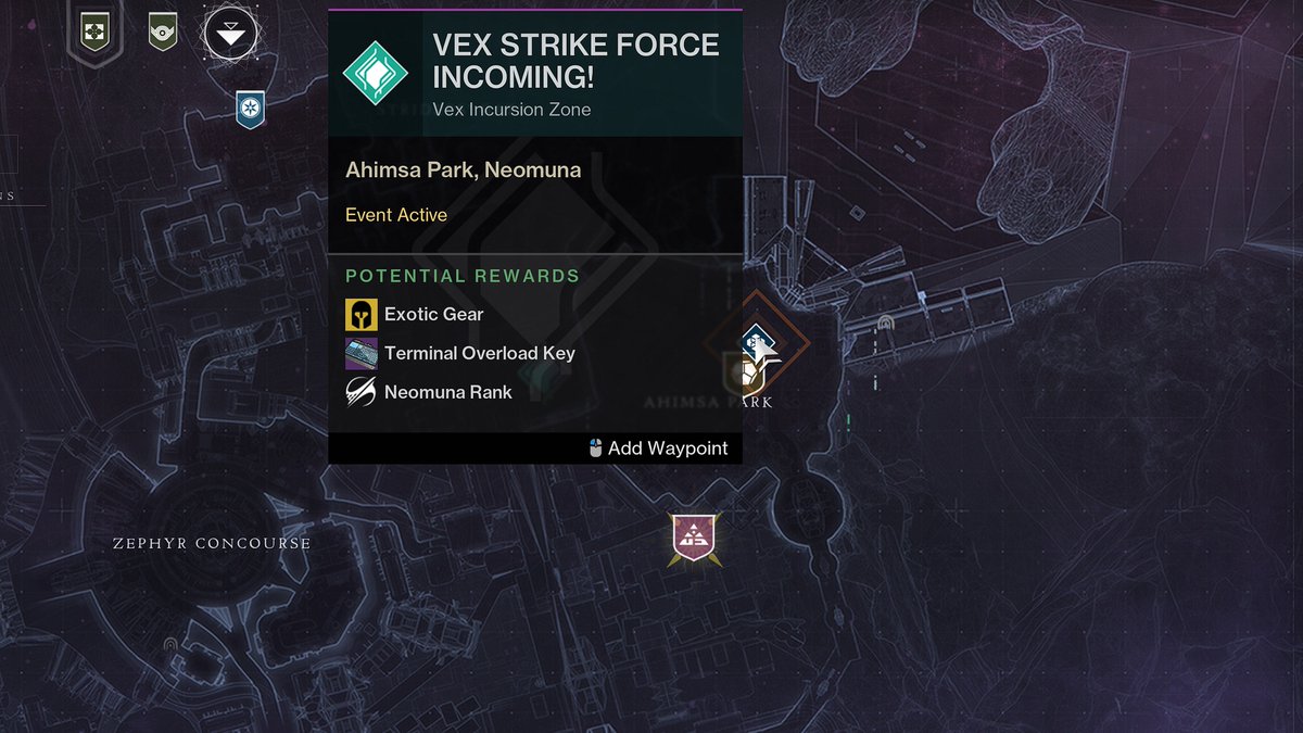 Vex Strike Force events will be taking place in Ahimsa Park this week.

Good luck farming 🫡