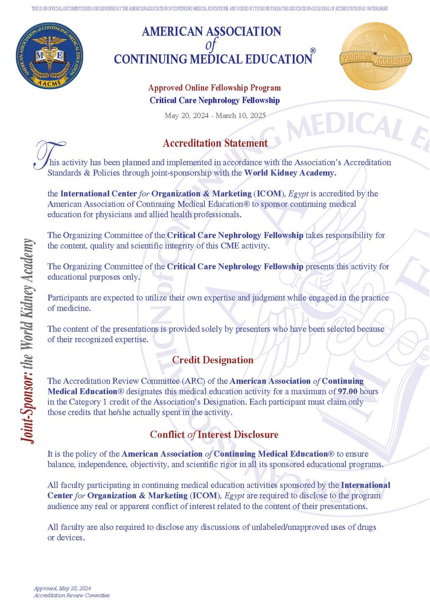 The World Kidney Academy Critical Care Nephrology Online Fellowship Accreditation Certification.