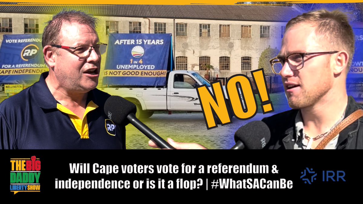 BigDaddyLiberty's tweet photo. Will #CapeIndependence be supported tomorrow on the ballot paper???
What do Cape voters thinks about #CapeExit & the Referendum Party?
Watch #WhatSACanBe tonight at 07:30pm, here—> https://t.co/RgjzG2sTEV https://t.co/gls8lyGPVd