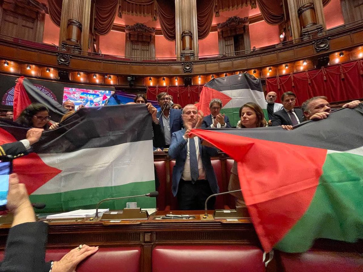 BREAKING: Palestinian flags waved in the Italian Parliament today.