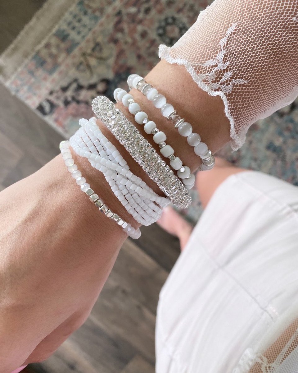 Silver neutrals that will match anything 🤍 #kinsleyarmelle #stainlesssteeljewelry #naturalstonejewelry #bracelets #braceletstack #boho #bohojewelry #bohostyle