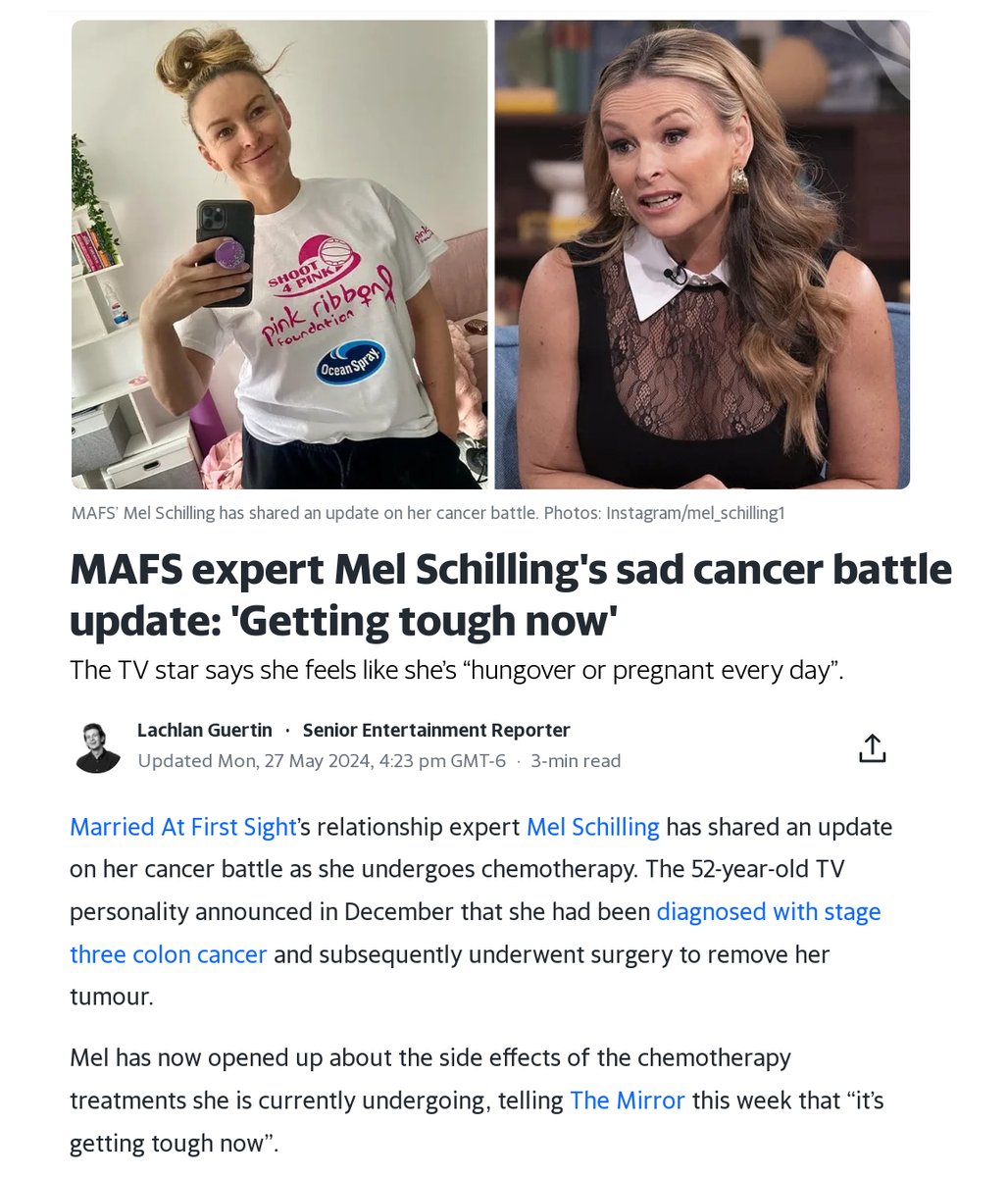 London, UK - TV Star 52 year old Mel Schilling, a relationship expert on 'Married At First Sight', announced in Dec.2023 that she was diagnosed with Stage 3 Colon Cancer. 'side effects of chemo she is currently undergoing...it's getting tough now' COVID-19 mRNA Vaccines cause