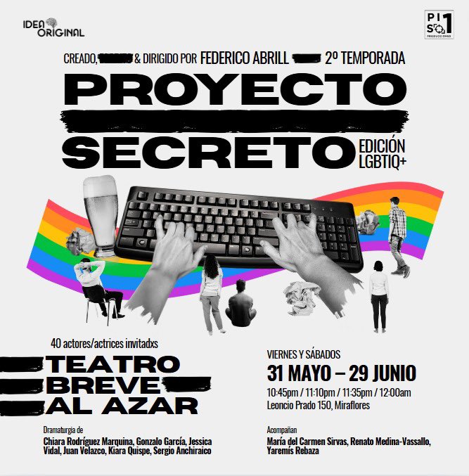Este viernes estrena Proyecto Secreto, una experiencia de 15 minutos donde se escoge una obra al azar, en cada función hay un actor o actriz invitada y todas las obras son de temática lgbtiq+. En esta temporada son 40 actores invitados.