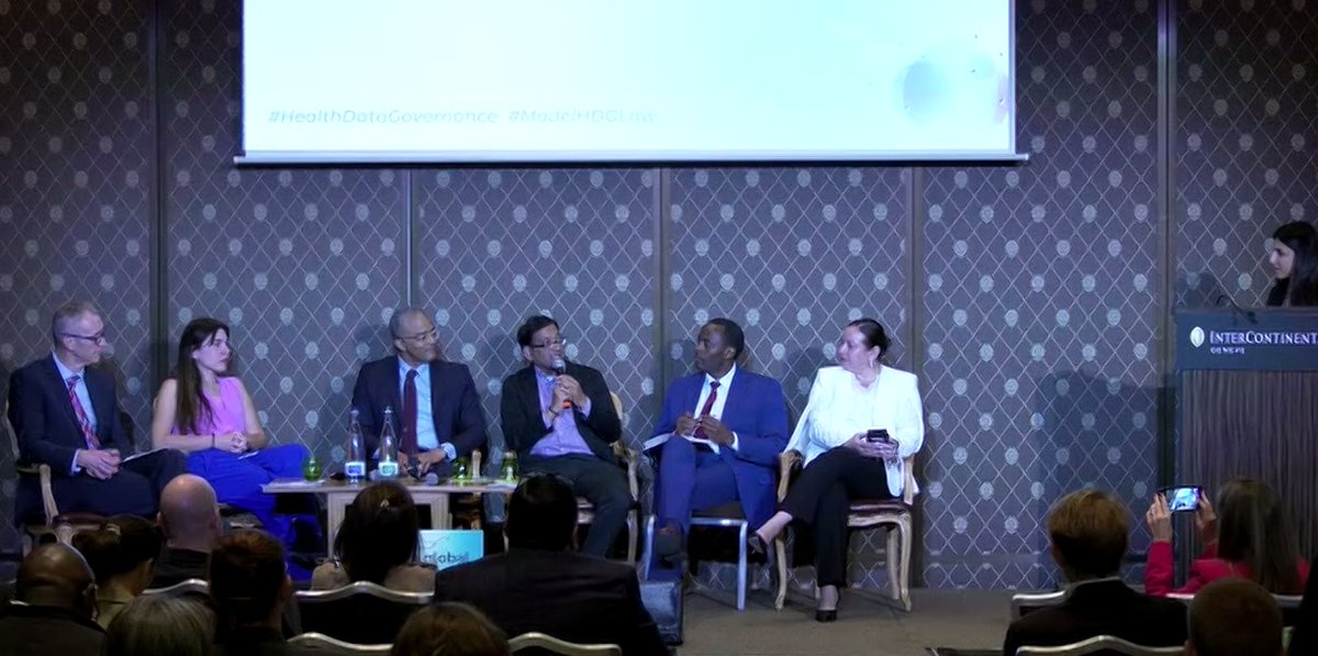 🗣 Panel discussion underway! Our first panel at the #WHA77 side-event covers expert and regional perspectives on #HealthDataGovernance Our panelists share their thoughts on how a global #HDG framework and #ModelHDGLaw support countries in strengthening national #HDG approaches