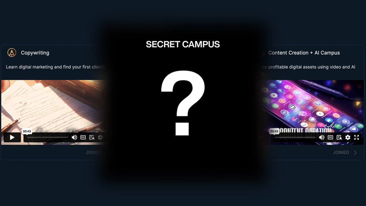 ⚠️ ATTENTION ⚠️ SECRET CAMPUS IS NOW OPEN FOR 48 HOURS. This is your one-in-a-million chance to learn from Luc, cousin of the Tate Brothers. If you want to achieve financial freedom, this is the BEST campus for you. (Once you're inside, check gen-announcements channel to get