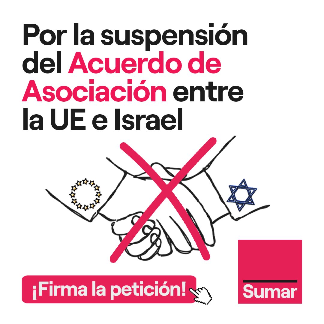 El reconocimiento del Estado palestino es un primer paso para alcanzar una paz justa. Ahora tenemos que ir a por más. Puedes firmar aquí para la suspensión del Acuerdo de Asociación entre la UE e Israel 👇 sumar.ink/suspensionacue…