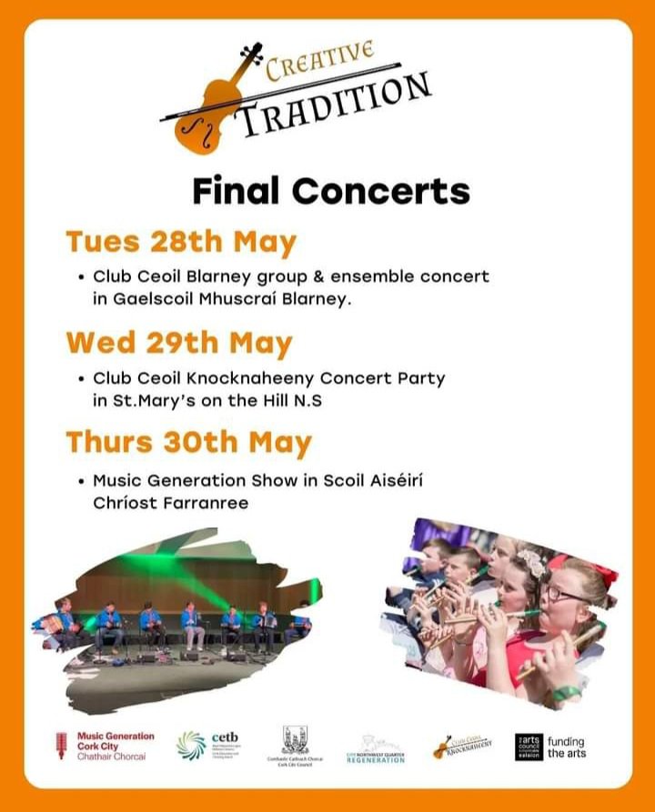 We're busy out this week with end of year concert 😊 Club Ceoil Blarney kicks off tonight at 7pm, followed by youth programmes with @MusicGenCC tomorrow 🪗