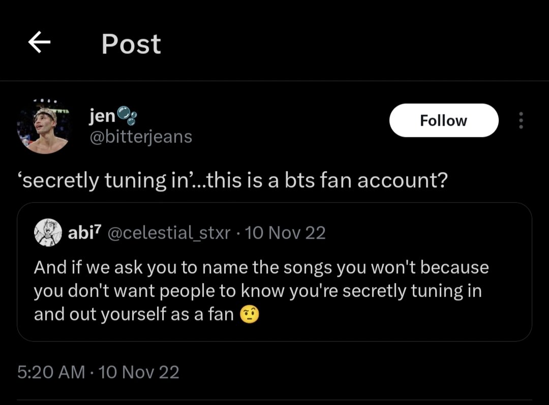 so that bitterjeans acc was bitterpersona before just rebranded lmao no wonder the name sounds familiar 😭 there's really need to be a study on ex armys that start stanning a new group and make hating bts their whole personality like the army to bts anti pipeline is crazy