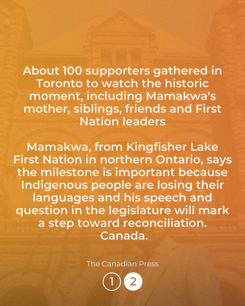 Thanks to MPP @solmamakwa, today marks a historic moment for Indigenous communities across Turtle Island. At a time when languages are being lost, speaking Anishininiimowin (Oji-Cree) in the Legislature serves as a monumental milestone and a step towards reconciliation in