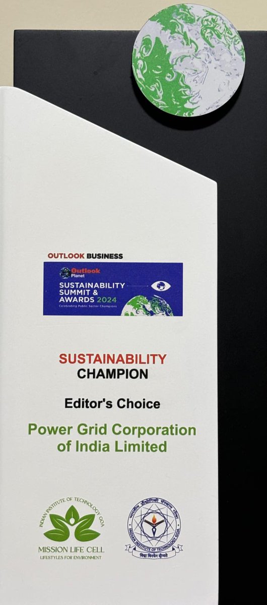 POWERGRID was conferred as @outlookbusiness Editor’s Choice ‘Sustainability Champion’ for Sustainable Development initiatives. The award was bestowed by Shri V. Srinivas, IAS, Secretary, Deptt. of Administrative Reforms & Public Grievances, GoI in presence of Prof. Dhirendra S.