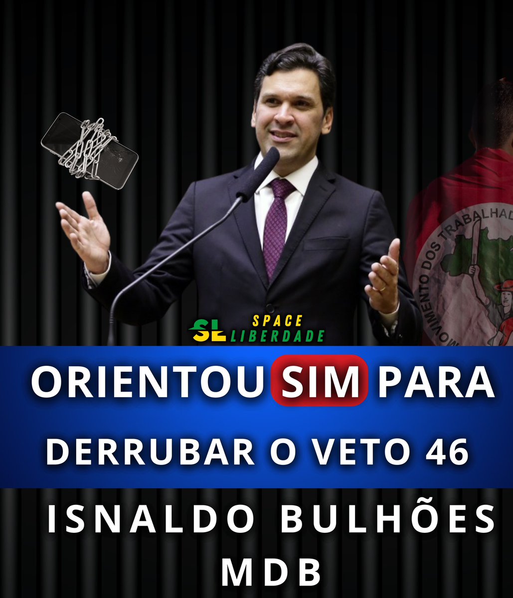 🚨VERGONHA - Líder do MDB, Isnaldo Bulhões, Irá orientar SIM para a derrubada do veto 46! 

Não esqueceremos aqueles que votarem a favor da censura!