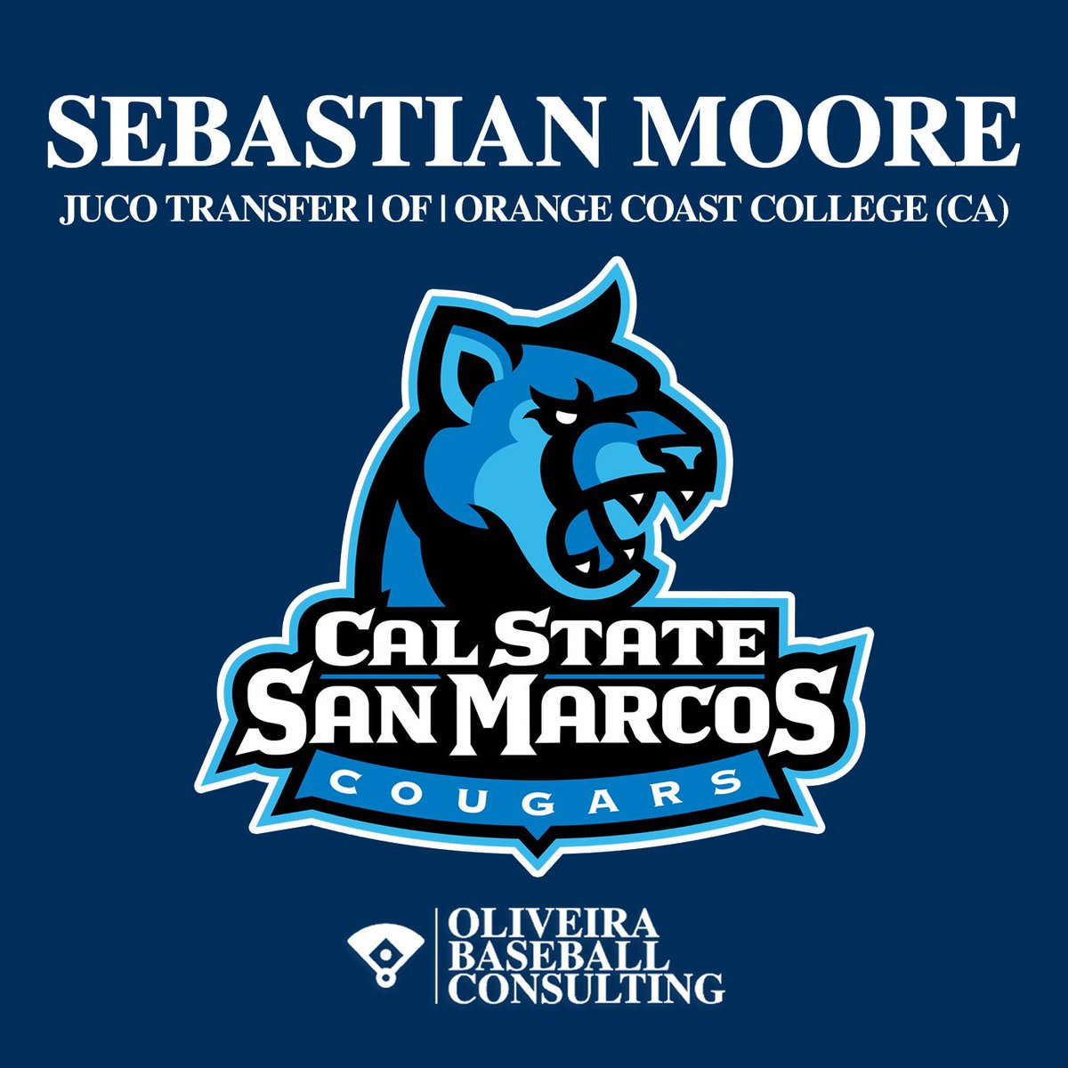 OBC_Recruits's tweet image. Congrats to Sebastian Moore on his commitment to Cal State San Marcos. The Cougars are bringing a dude to San Diego. Fired up for the Moore family #CSUSM #BleedBlue #CCAA #Committed #OBC