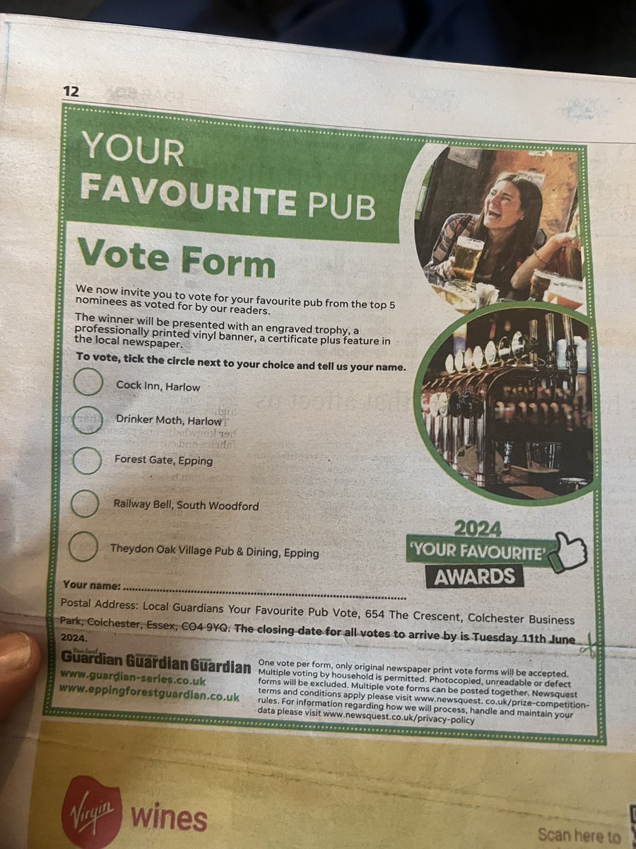 Please can everyone grab a copy of the Epping guardian and cast us a vote. It means so much to win these local awards. #vote #eppingforest #epping #essex #localpub #awards @EppingFGuardian