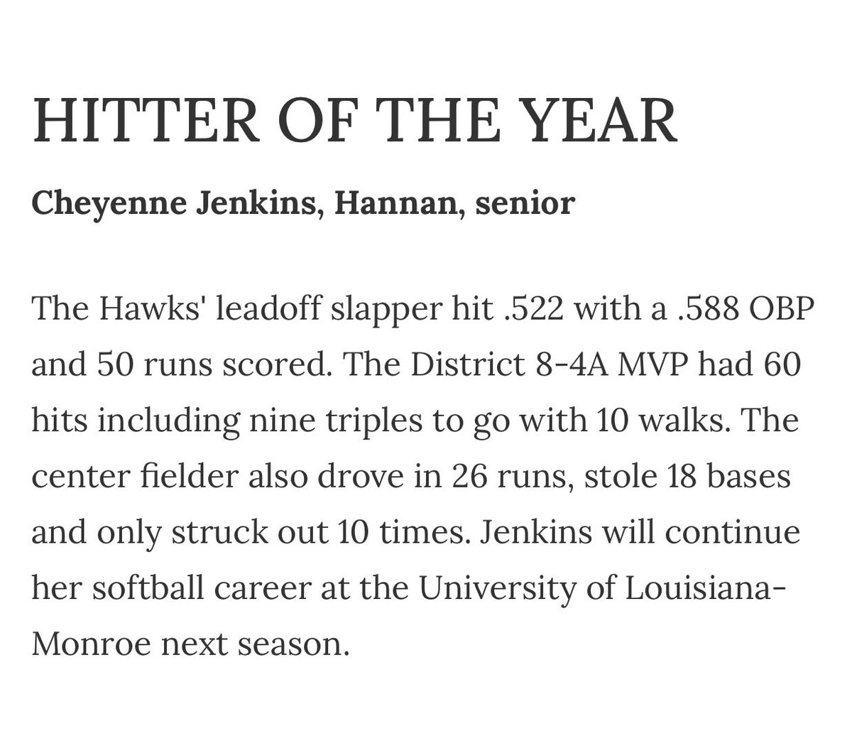 cheyennej05's tweet photo. I’m most proud to be named Parish Hitter of the Year &amp; All-Parish Team! Hard work truly pays off!! 
https://t.co/ExkmBqiT7Q
@hannansoftball @HannanAthletics @UNITED_18U @walljasperlsu @molly_fichtner @leawodach @ULM_Softball https://t.co/o8oBkGYDJ0