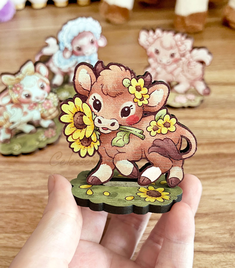 Quick photo of the standee samples because they just arrived and ARE SO CUTE OMG 🐮💖💖💖