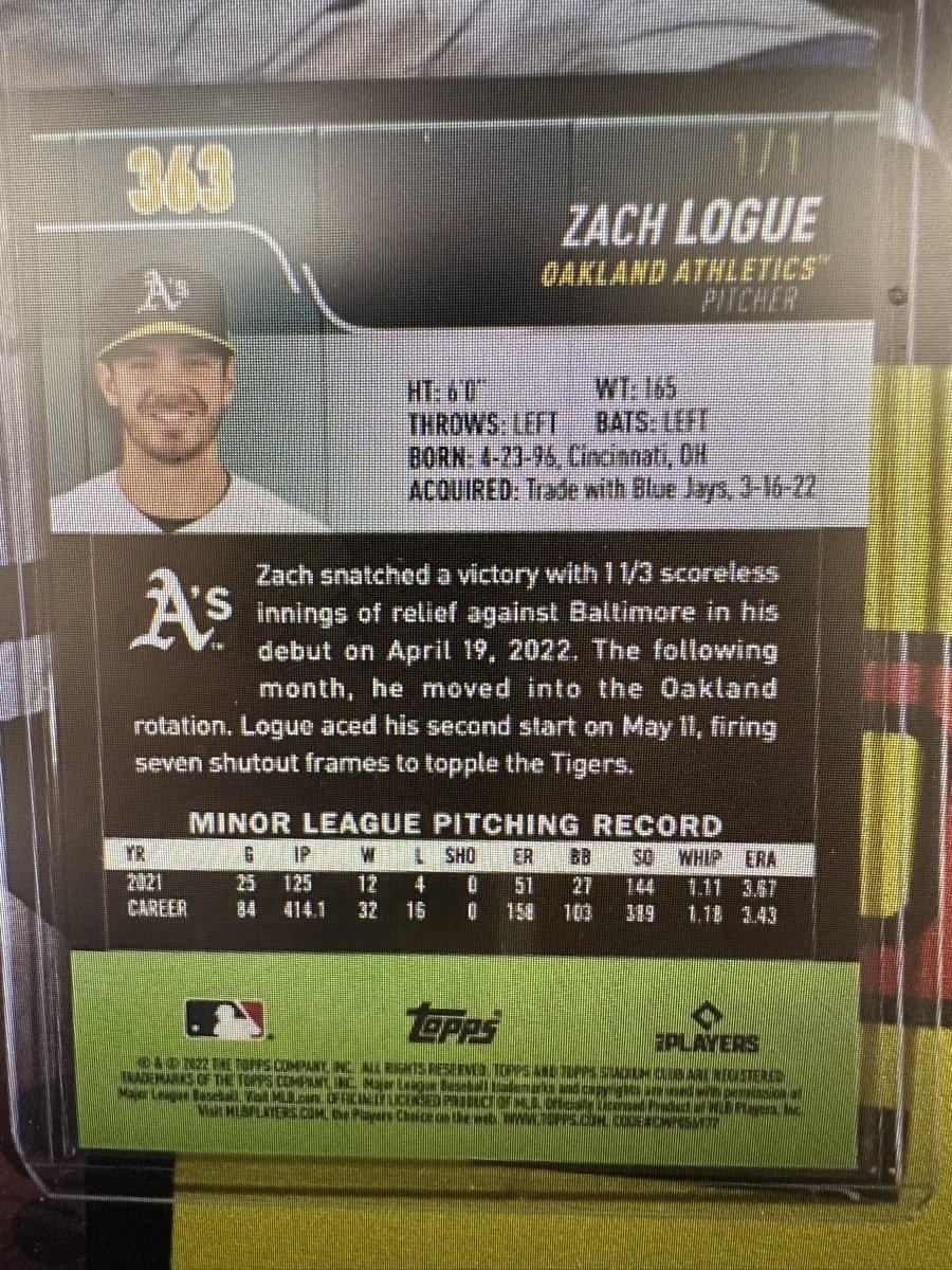 I have been out of the sports card game for a while. However one of my best friends is Zach Logue’s dad.   I had been on a quest to get him the rainbow of his son’s topps card. Sunday I was able to obtain his 1/1 superfractor.  This will be in the logue family for generations.